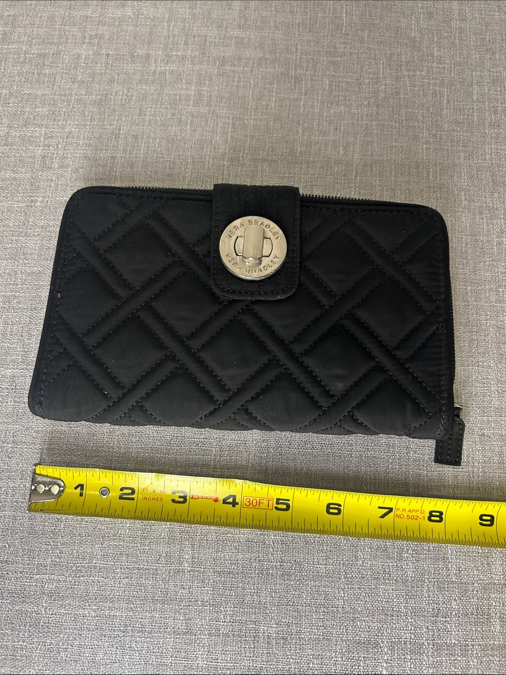 Vera Bradley Black Quilted Zip-Around Wallet with Turn-Lock Closure - Picture 1 of 10